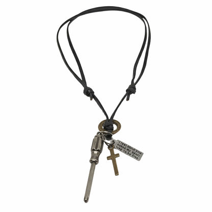 THE MEN THING Leather Necklace TOOL OF FAITH – 2.5-Inch Pure Stainless Steel Pendant with  Adjustable Leather Rope for Men & Boys