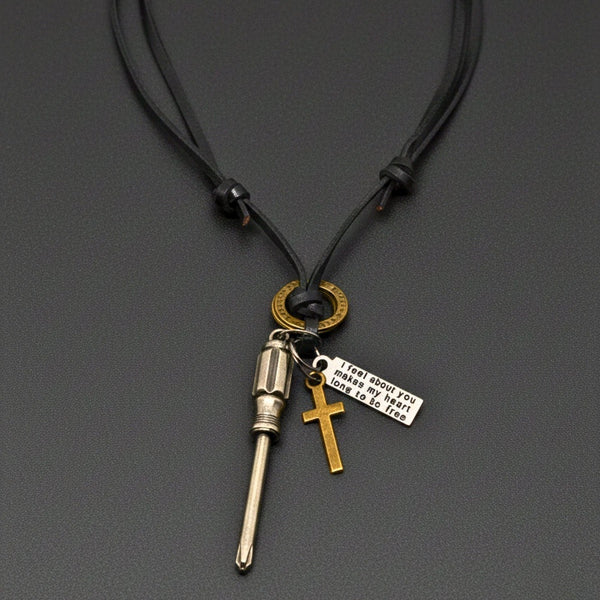 TOOL OF FAITH – 2.5-Inch Pure Stainless Steel Pendant with  Adjustable Leather Rope for Men & Boys