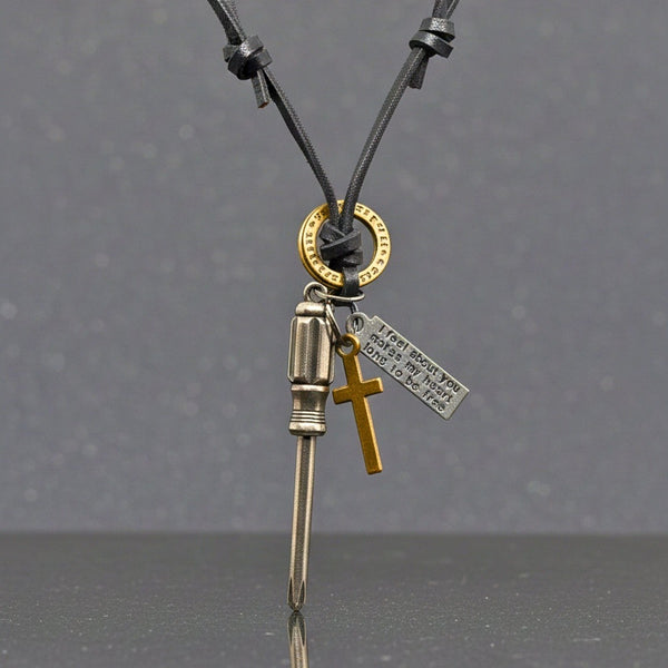 TOOL OF FAITH – 2.5-Inch Pure Stainless Steel Pendant with  Adjustable Leather Rope for Men & Boys