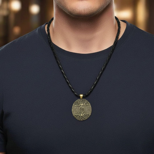 TREE COPPER RUSTIC  - Alloy Pendant with 24inch Leather Cord Chain for Men & Boy