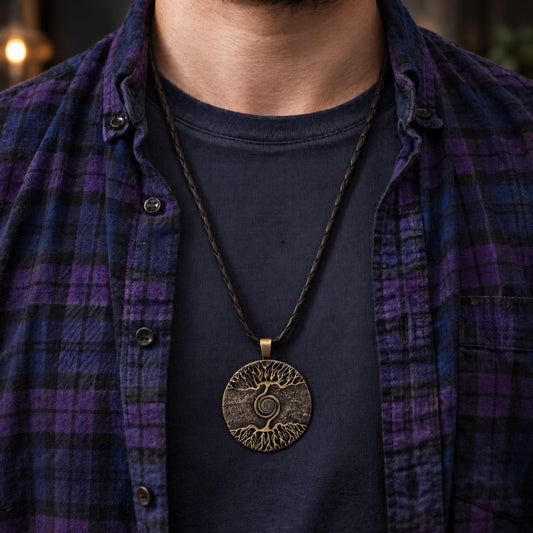 THE MEN THING Leather Necklace TREE COPPER RUSTIC  - Alloy Pendant with 24inch Leather Cord Chain for Men & Boy