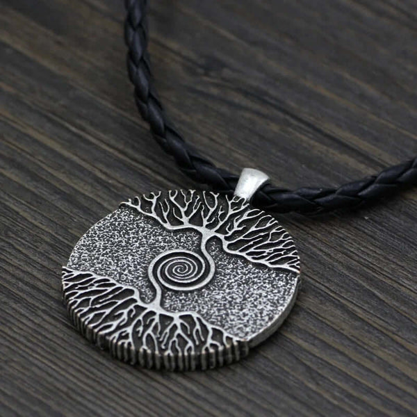 TREE GREY RUSTIC - Alloy Pendant with 24inch Leather Cord Chain for Men & Boy