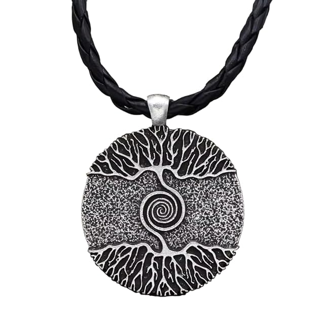 THE MEN THING Leather Necklace TREE GREY RUSTIC - Alloy Pendant with 24inch Leather Cord Chain for Men & Boy