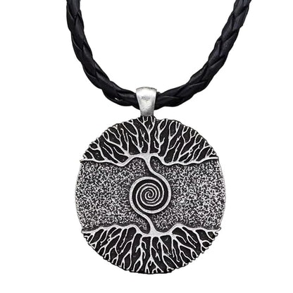 THE MEN THING Leather Necklace TREE GREY RUSTIC - Alloy Pendant with 24inch Leather Cord Chain for Men & Boy