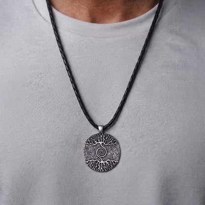 THE MEN THING Leather Necklace TREE GREY RUSTIC - Alloy Pendant with 24inch Leather Cord Chain for Men & Boy