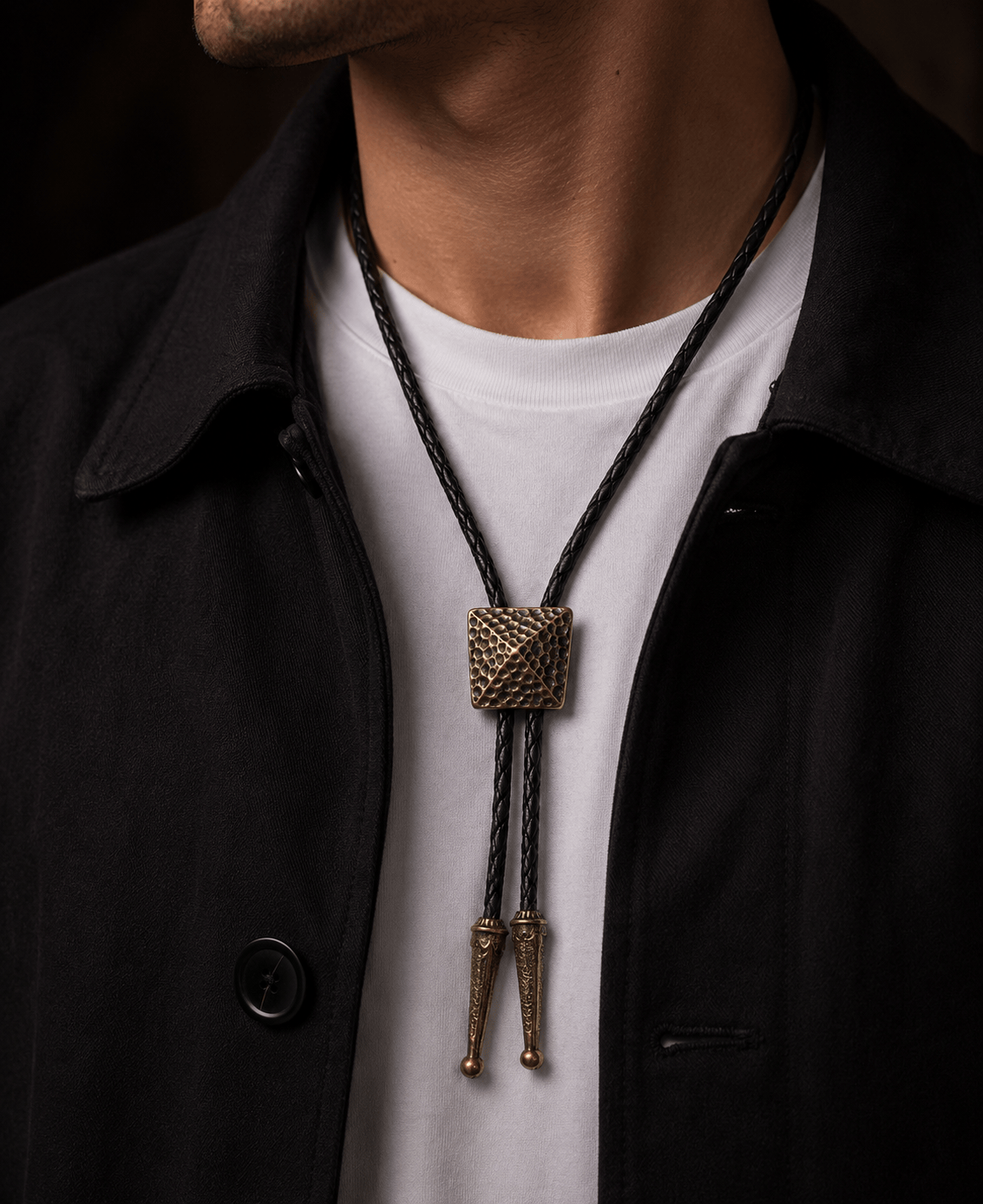 THE MEN THING Leather Necklace TRIADORN - Retro Alloy Pendant Bolo Tie | Adjustable Genuine Leather Cowboy Necktie Necklace for Men & Boys