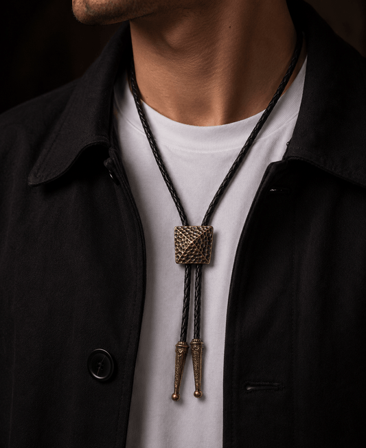 THE MEN THING Leather Necklace TRIADORN - Retro Alloy Pendant Bolo Tie | Adjustable Genuine Leather Cowboy Necktie Necklace for Men & Boys