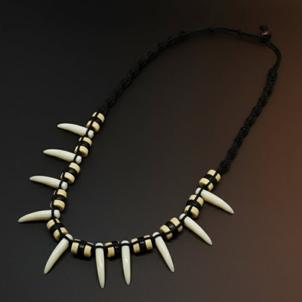 TRIBAL FANG WARRIOR – 1-Inch Natural Crystal Pendant with 20-Inch Leather Rope for Men & Boys