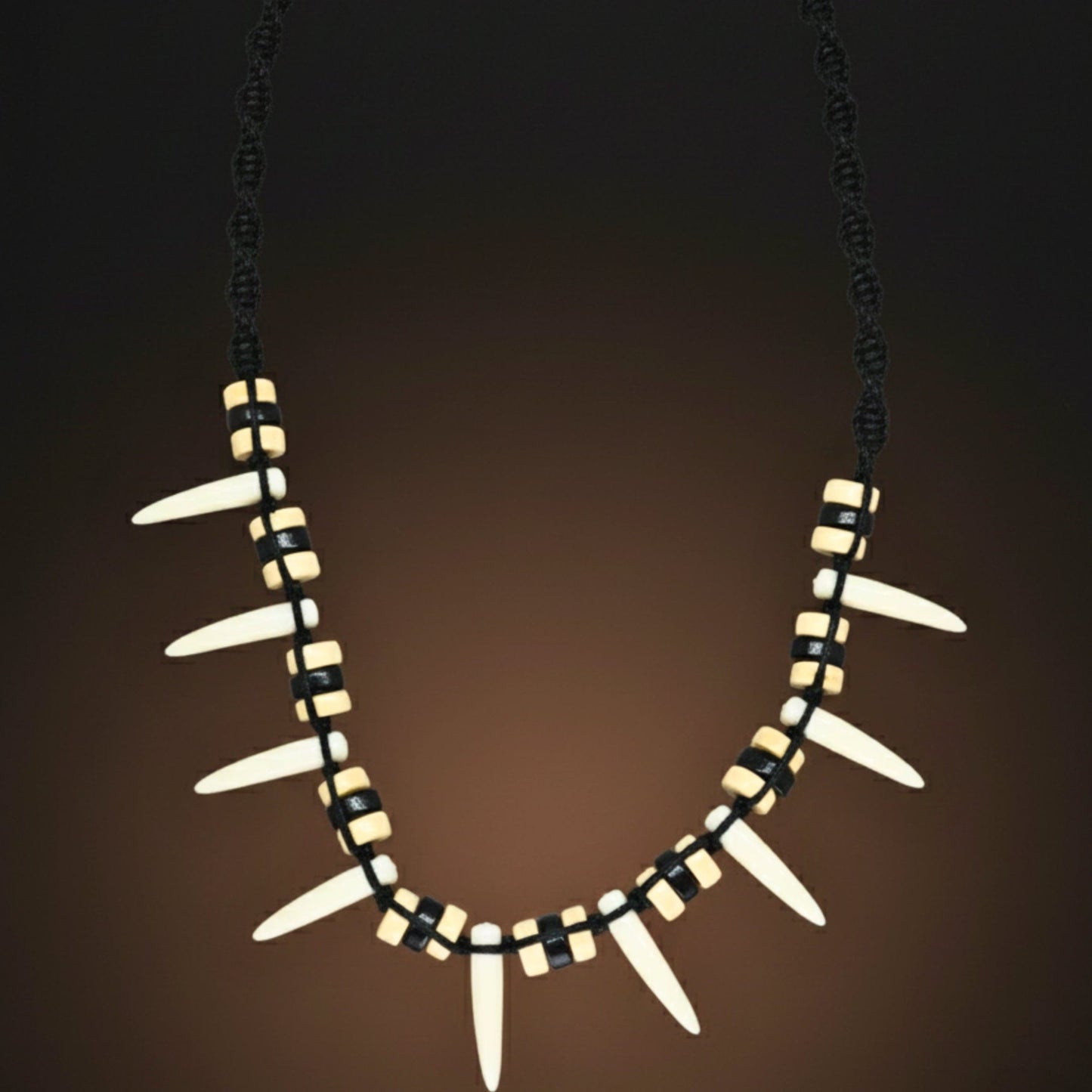 THE MEN THING Leather Necklace TRIBAL FANG WARRIOR – 1-Inch Natural Crystal Pendant with 20-Inch Leather Rope for Men & Boys