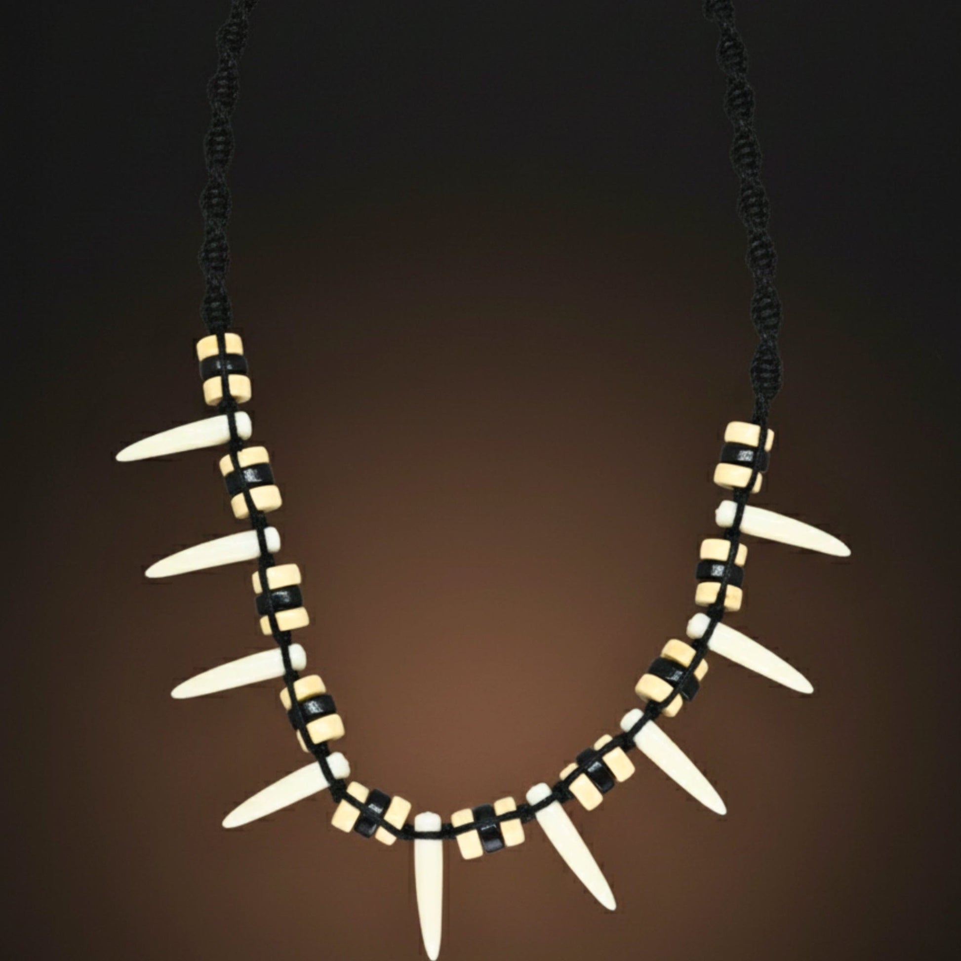 THE MEN THING Leather Necklace TRIBAL FANG WARRIOR – 1-Inch Natural Crystal Pendant with 20-Inch Leather Rope for Men & Boys