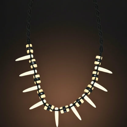 THE MEN THING Leather Necklace TRIBAL FANG WARRIOR – 1-Inch Natural Crystal Pendant with 20-Inch Leather Rope for Men & Boys