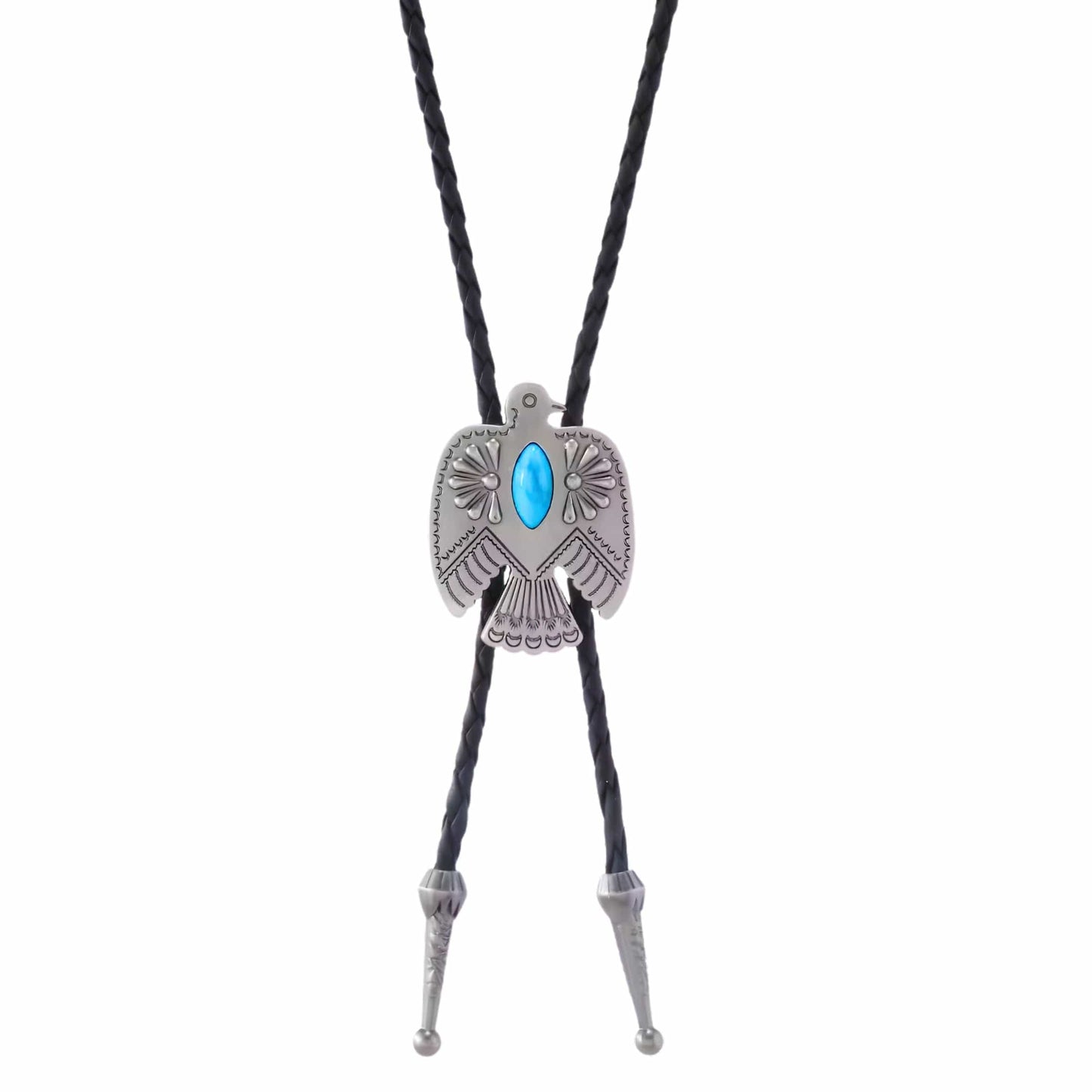 THE MEN THING Leather Necklace TURQUOISE EAGLE BOLO – 1.8 inch Pure Stainless Steel Pendant with Adjustable Black Leather Rope for Men & Boys