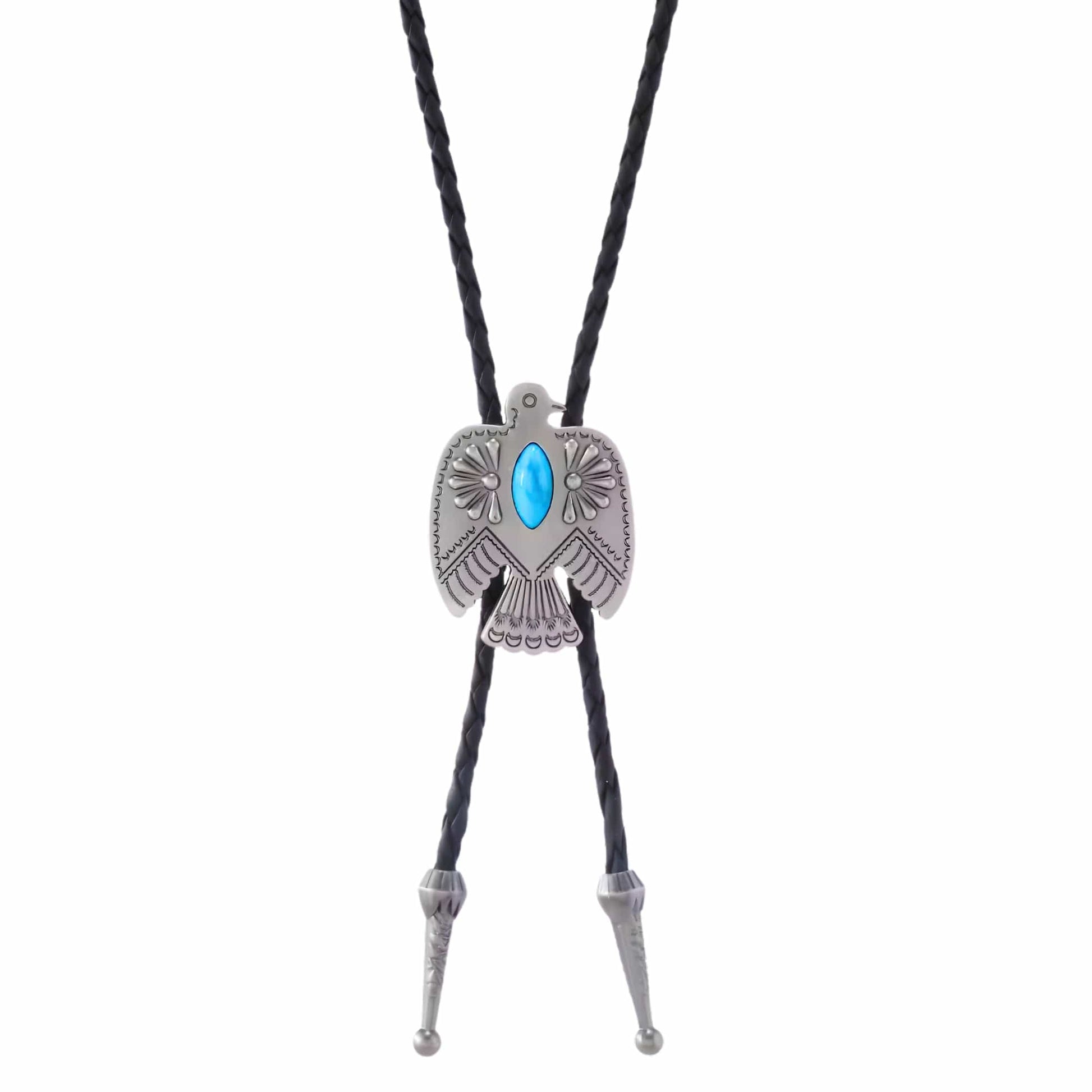 THE MEN THING Leather Necklace TURQUOISE EAGLE BOLO – 1.8 inch Pure Stainless Steel Pendant with Adjustable Black Leather Rope for Men & Boys