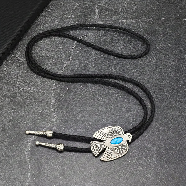 TURQUOISE EAGLE BOLO – 1.8 inch Pure Stainless Steel Pendant with Adjustable Black Leather Rope for Men & Boys