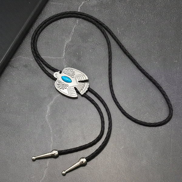 TURQUOISE EAGLE BOLO – 1.8 inch Pure Stainless Steel Pendant with Adjustable Black Leather Rope for Men & Boys