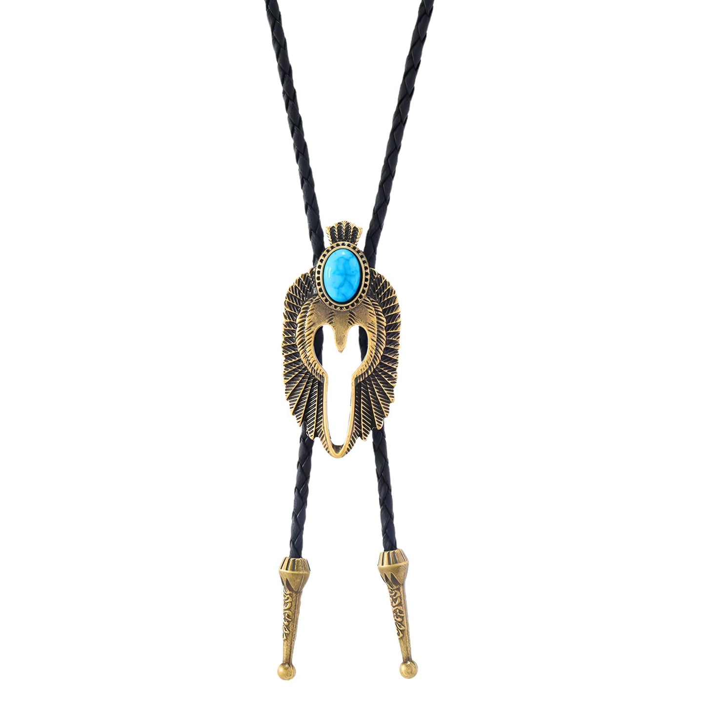 THE MEN THING Leather Necklace TURQUOISE FALCON BOLO – 2.4 inch Pure Stainless Steel Pendant with Adjustable Black Leather Rope for Men & Boys