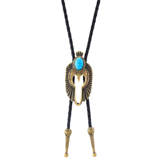 THE MEN THING Leather Necklace TURQUOISE FALCON BOLO – 2.4 inch Pure Stainless Steel Pendant with Adjustable Black Leather Rope for Men & Boys