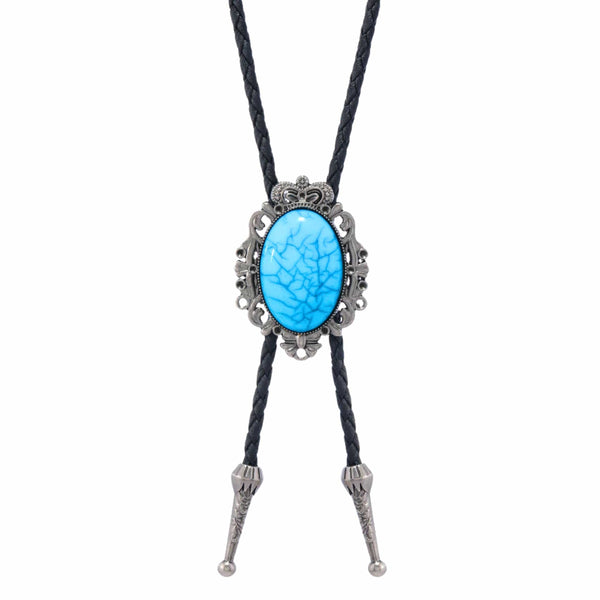 TURQUOISE HORIZON BOLO – 1.8 inch Pure Stainless Steel Pendant with Adjustable Black Leather Rope for Men & Boys