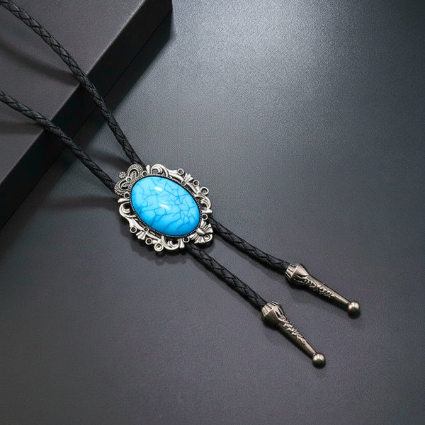 TURQUOISE HORIZON BOLO – 1.8 inch Pure Stainless Steel Pendant with Adjustable Black Leather Rope for Men & Boys