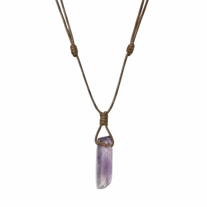 THE MEN THING Leather Necklace TWILIGHT AMETHYST - Natural Crystal Unshaped Pendant with Adjustable Rope Chain for Men and Boys