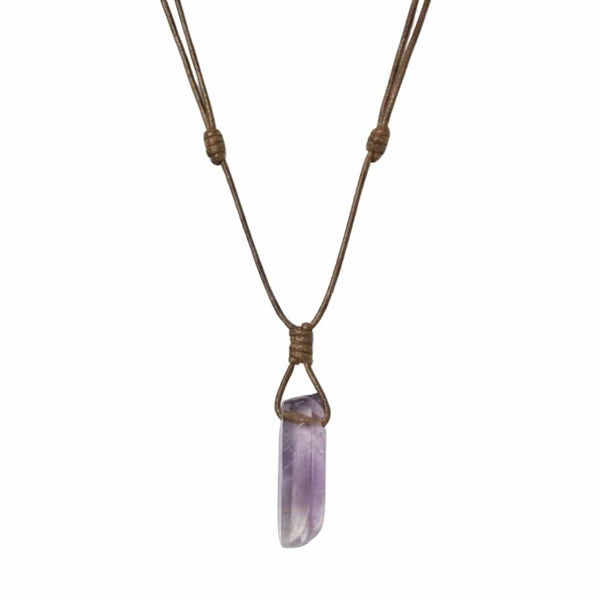 TWILIGHT AMETHYST - Natural Crystal Unshaped Pendant with Adjustable Rope Chain for Men and Boys