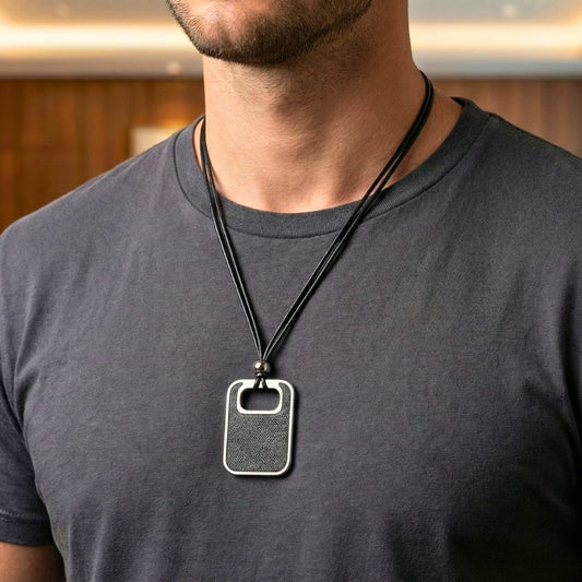 THE MEN THING Leather Necklace TWIN EMBER - Titanium Steel Pendant with Adjustable Rope Chain for Men & Boys