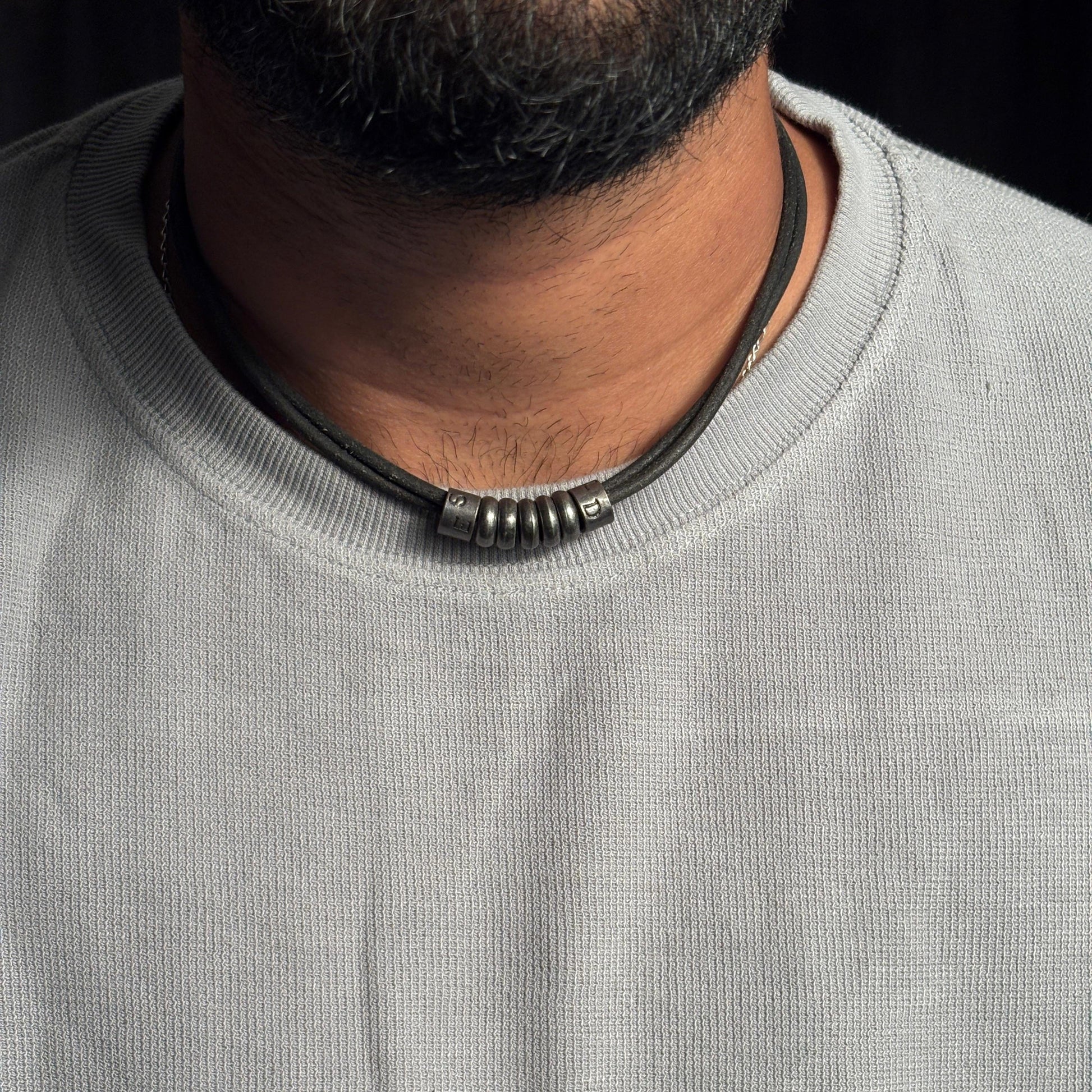 THE MEN THING Leather Necklace URBAN FORGE - Titanium Steel Pendant with Rope Chain, for Men & Boys (17inch)