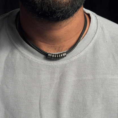 THE MEN THING Leather Necklace URBAN FORGE - Titanium Steel Pendant with Rope Chain, for Men & Boys (17inch)