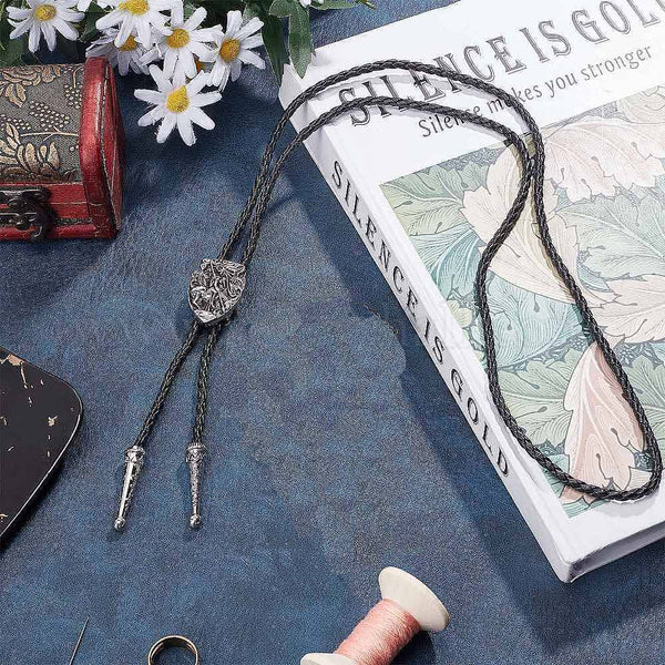 VANGUARD - Retro Alloy Pendant Bolo Tie | Adjustable Genuine Leather Cowboy Necktie Necklace for Men & Boys