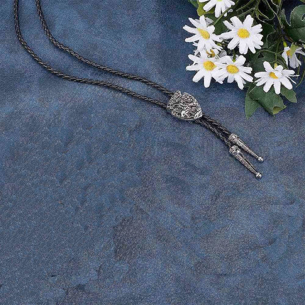 VANGUARD - Retro Alloy Pendant Bolo Tie | Adjustable Genuine Leather Cowboy Necktie Necklace for Men & Boys