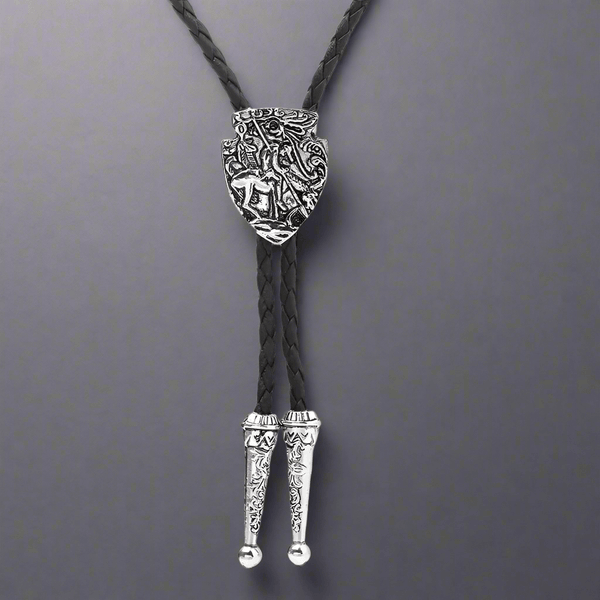 VANGUARD - Retro Alloy Pendant Bolo Tie | Adjustable Genuine Leather Cowboy Necktie Necklace for Men & Boys