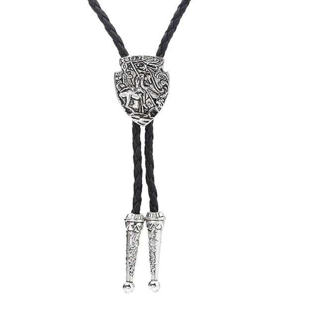 THE MEN THING Leather Necklace VANGUARD - Retro Alloy Pendant Bolo Tie | Adjustable Genuine Leather Cowboy Necktie Necklace for Men & Boys