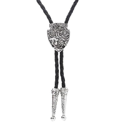 THE MEN THING Leather Necklace VANGUARD - Retro Alloy Pendant Bolo Tie | Adjustable Genuine Leather Cowboy Necktie Necklace for Men & Boys