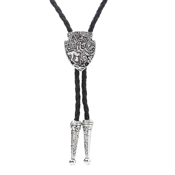VANGUARD - Retro Alloy Pendant Bolo Tie | Adjustable Genuine Leather Cowboy Necktie Necklace for Men & Boys