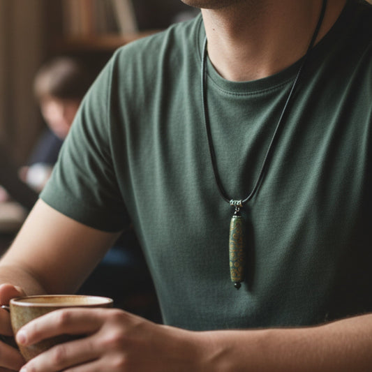 THE MEN THING Leather Necklace Verdant Guardian – 3-Inch Natural Crystal Pendant with 28-Inch Leather Rope for Men & Boys