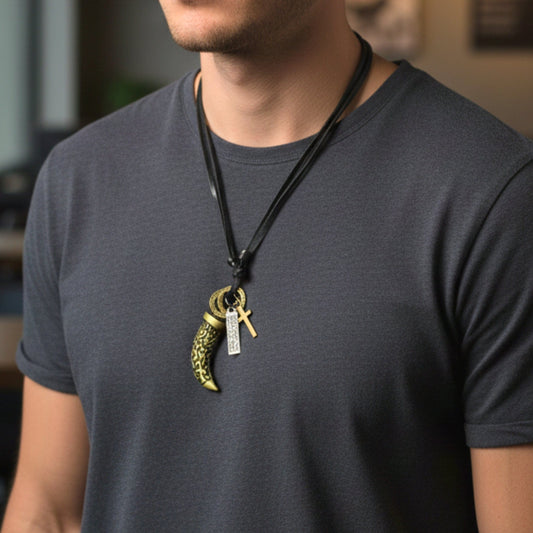 THE MEN THING Leather Necklace VINTAGE CLAW – 1.5-Inch Pure Stainless Steel Pendant with  Adjustable Leather Rope for Men & Boys