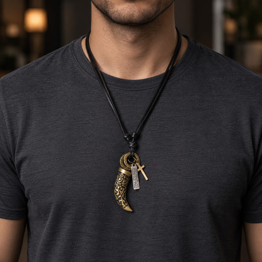 THE MEN THING Leather Necklace VINTAGE CLAW – 1.5-Inch Pure Stainless Steel Pendant with  Adjustable Leather Rope for Men & Boys