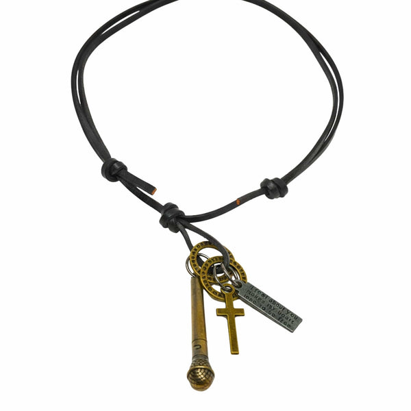 VINTAGE MIC CHARM – 2-Inch Pure Stainless Steel Pendant with Adjustable Leather Rope for Men & Boys
