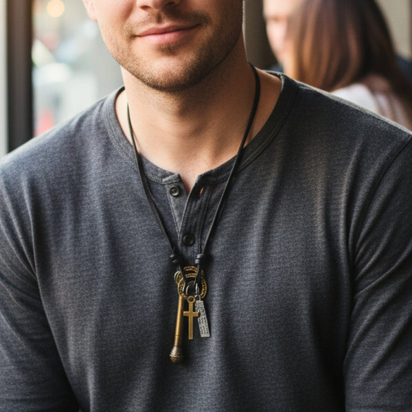 VINTAGE MIC CHARM – 2-Inch Pure Stainless Steel Pendant with Adjustable Leather Rope for Men & Boys