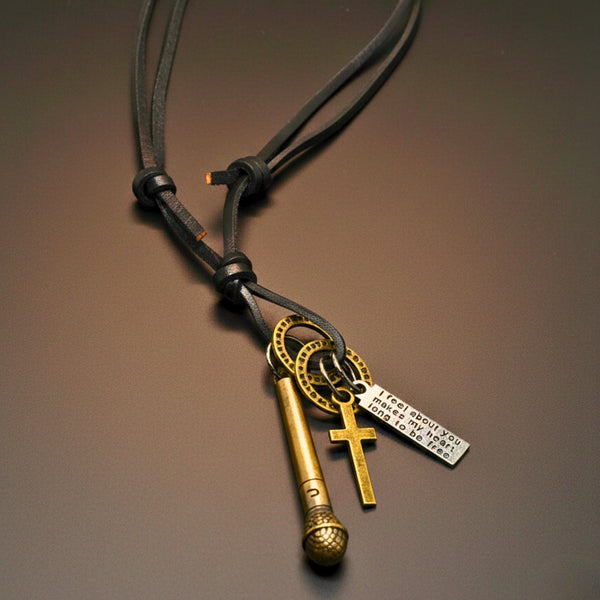 VINTAGE MIC CHARM – 2-Inch Pure Stainless Steel Pendant with Adjustable Leather Rope for Men & Boys