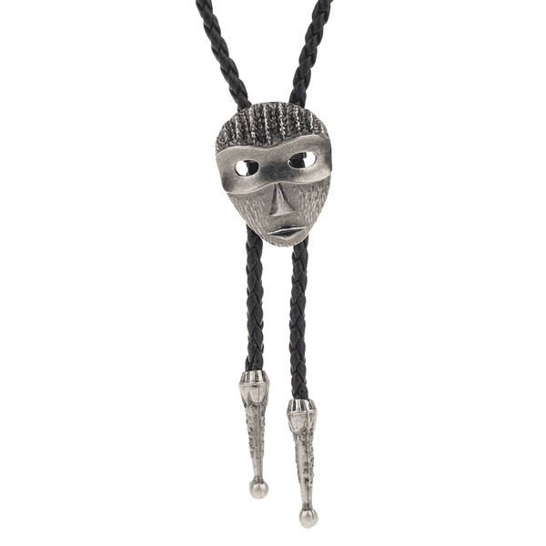 VISAGE MASK - Retro Alloy Pendant Bolo Tie | Adjustable Genuine Leather Cowboy Necktie Necklace for Men & Boys