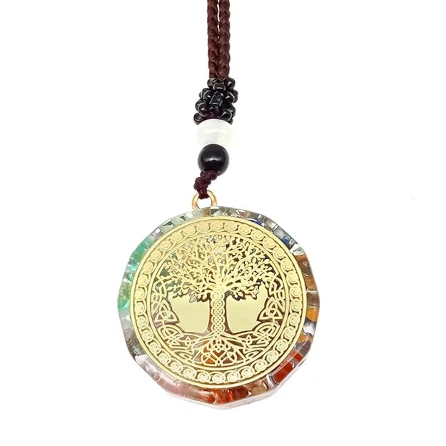 THE MEN THING Leather Necklace VIVA TREE  - Natural Crystal necklace with 30 inch Adjustable Rope Chain for Men & Boys