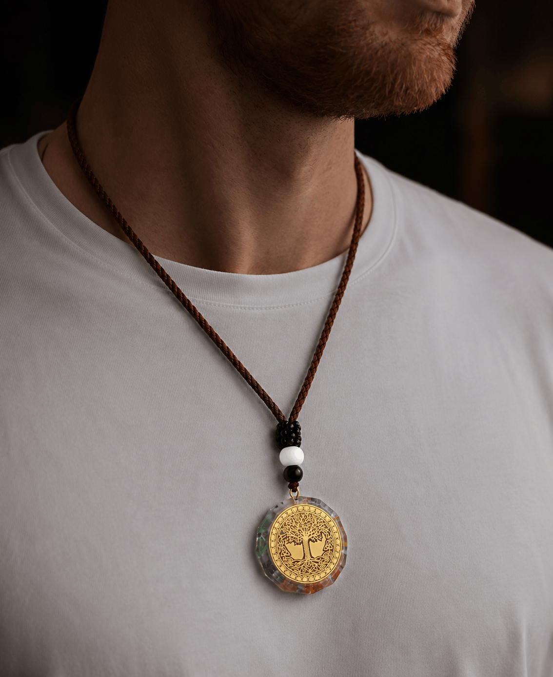 THE MEN THING Leather Necklace VIVA TREE  - Natural Crystal necklace with 30 inch Adjustable Rope Chain for Men & Boys