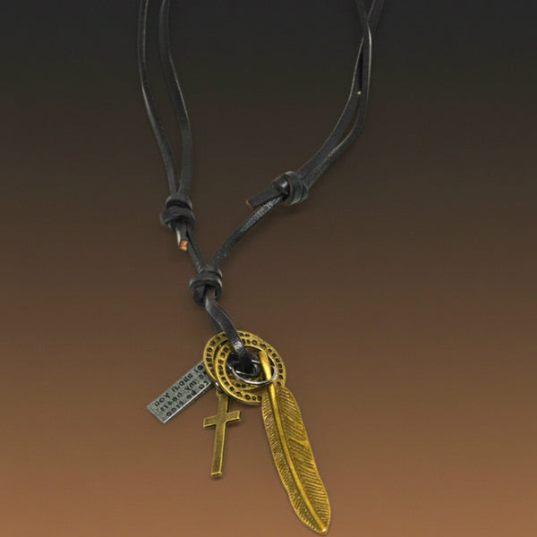 WANDERER’S FAITH - Brass Gold – 2.3-Inch Pure Stainless Steel Pendant with Adjustable Leather Rope for Men & Boys