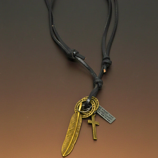 WANDERER’S FAITH - Brass Gold – 2.3-Inch Pure Stainless Steel Pendant with Adjustable Leather Rope for Men & Boys