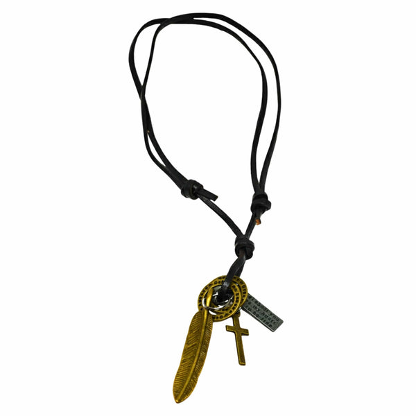 WANDERER’S FAITH - Brass Gold – 2.3-Inch Pure Stainless Steel Pendant with Adjustable Leather Rope for Men & Boys