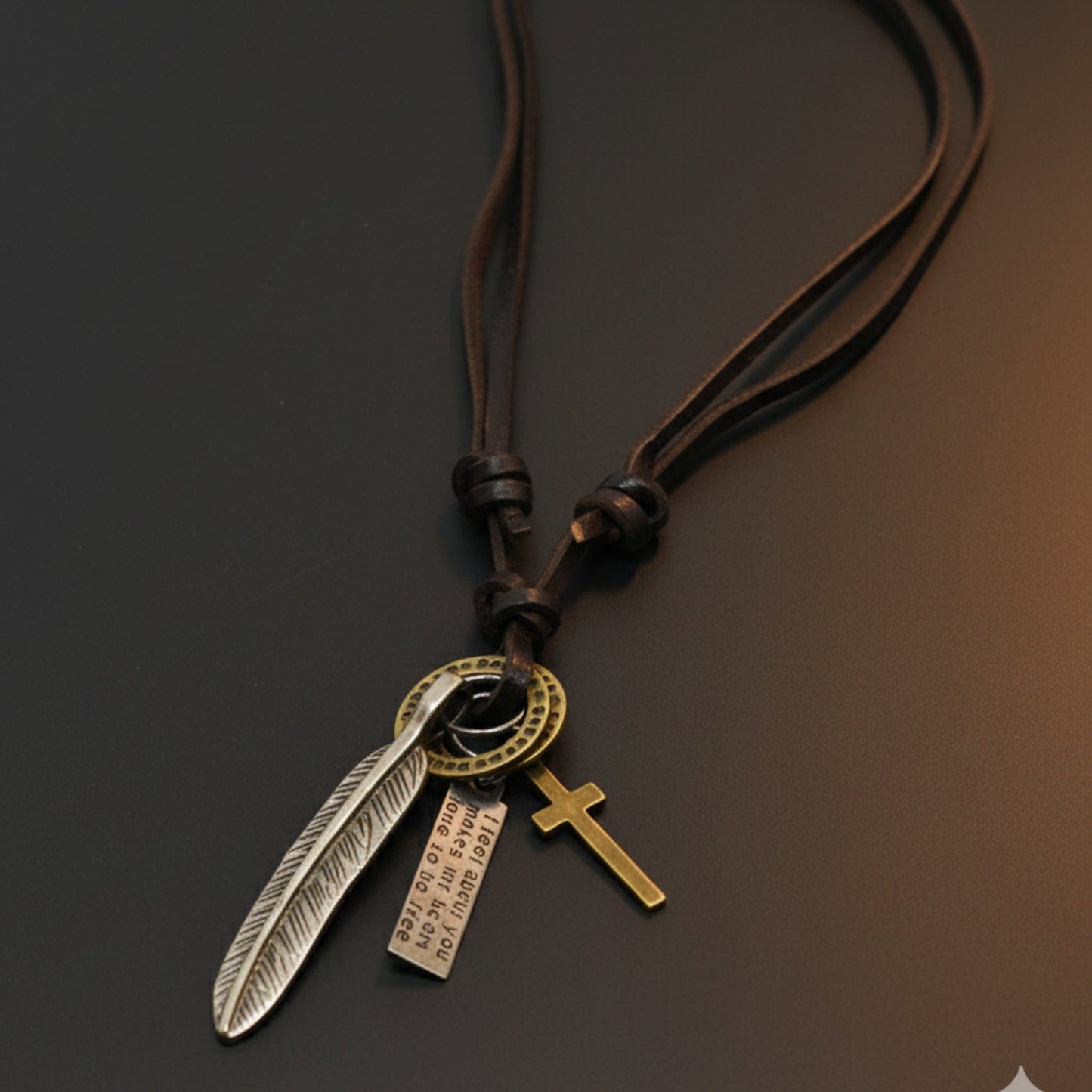 THE MEN THING Leather Necklace WANDERER’S FAITH - SILVER – 2.3-Inch Pure Stainless Steel Pendant with Adjustable Leather Rope for Men & Boys