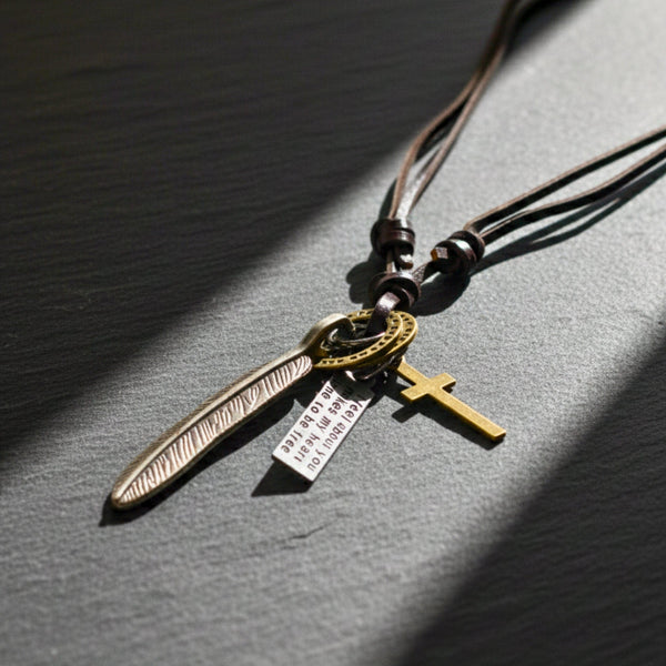 WANDERER’S FAITH - SILVER – 2.3-Inch Pure Stainless Steel Pendant with Adjustable Leather Rope for Men & Boys