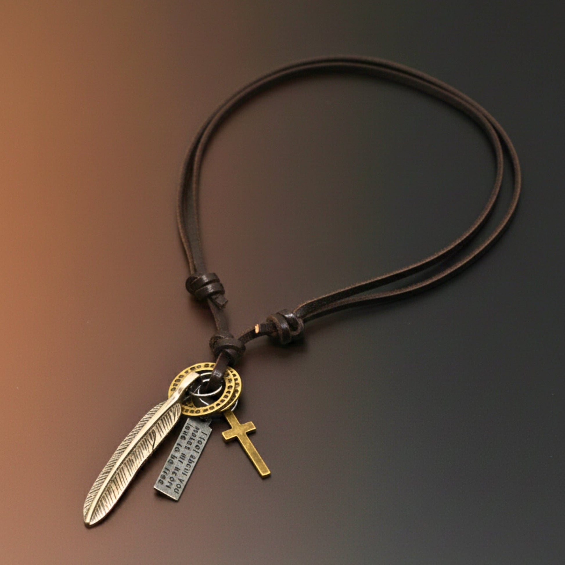 THE MEN THING Leather Necklace WANDERER’S FAITH - SILVER – 2.3-Inch Pure Stainless Steel Pendant with Adjustable Leather Rope for Men & Boys