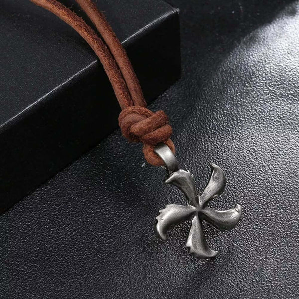 WINDMILL BROWN - Vintage Alloy Windmill Pendant with Adjustable Pure Leather Cord Necklace for Men & Boys